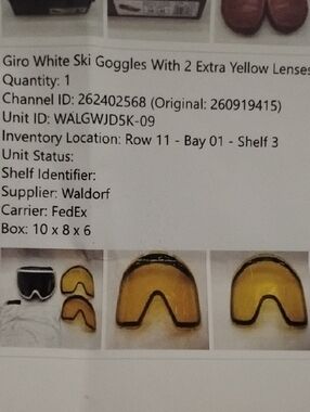 Giro White rki Goggles with Yellow Pair Replacement Lenses& Microfiber Cloth Bag